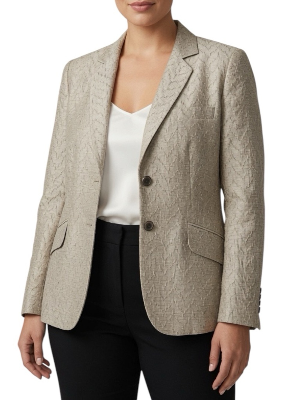 ARMANI COLLEZIONI: Vintage Women’s Beige Patterened Blazer - Size 14